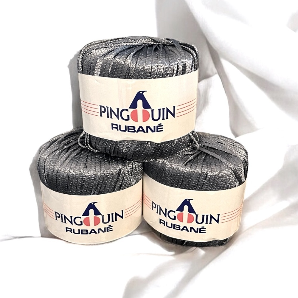 NWT PINGOUIN Rubané Polymide Ribbon Shiny DK 50g 75m - Dark Grey - 3 Skeins